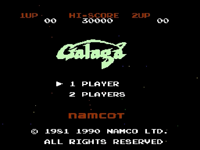 Galaga title screen for Famicom Disk System